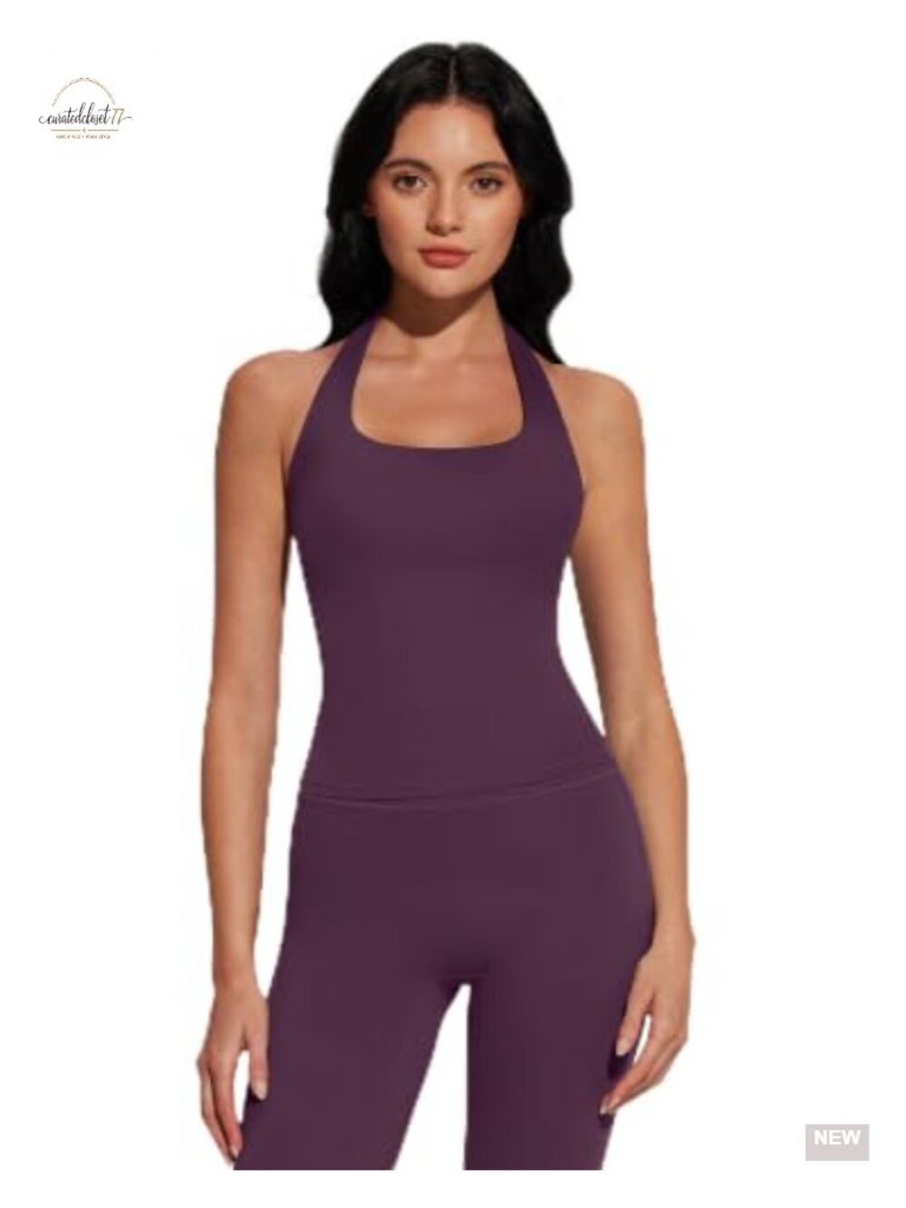 Nylon Elastane 2 Piece Workout Set with Halter Tank and Leggings
